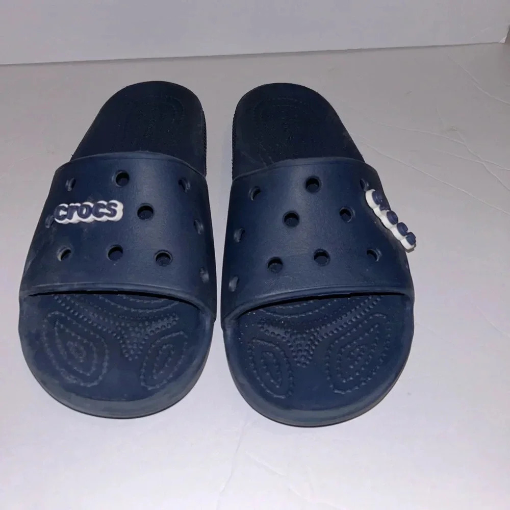 Crocs Unisex Classic Slide Sandals, Navy Size 8 - Picture 1 of 2